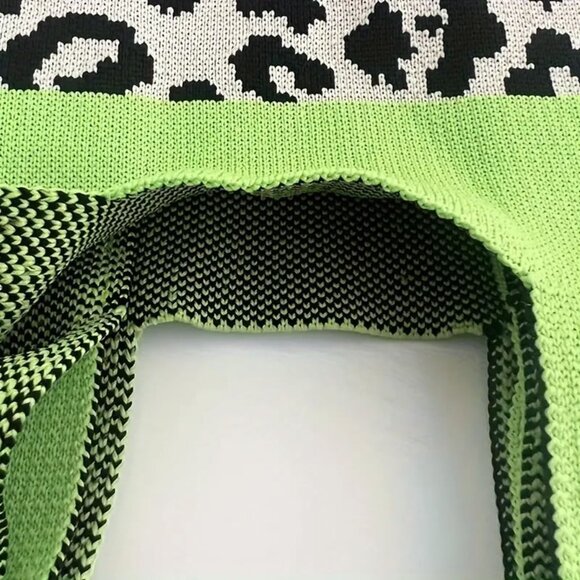 Leopard Pattern Colorblock Small Knit Tote Bag - Picture 2 of 3